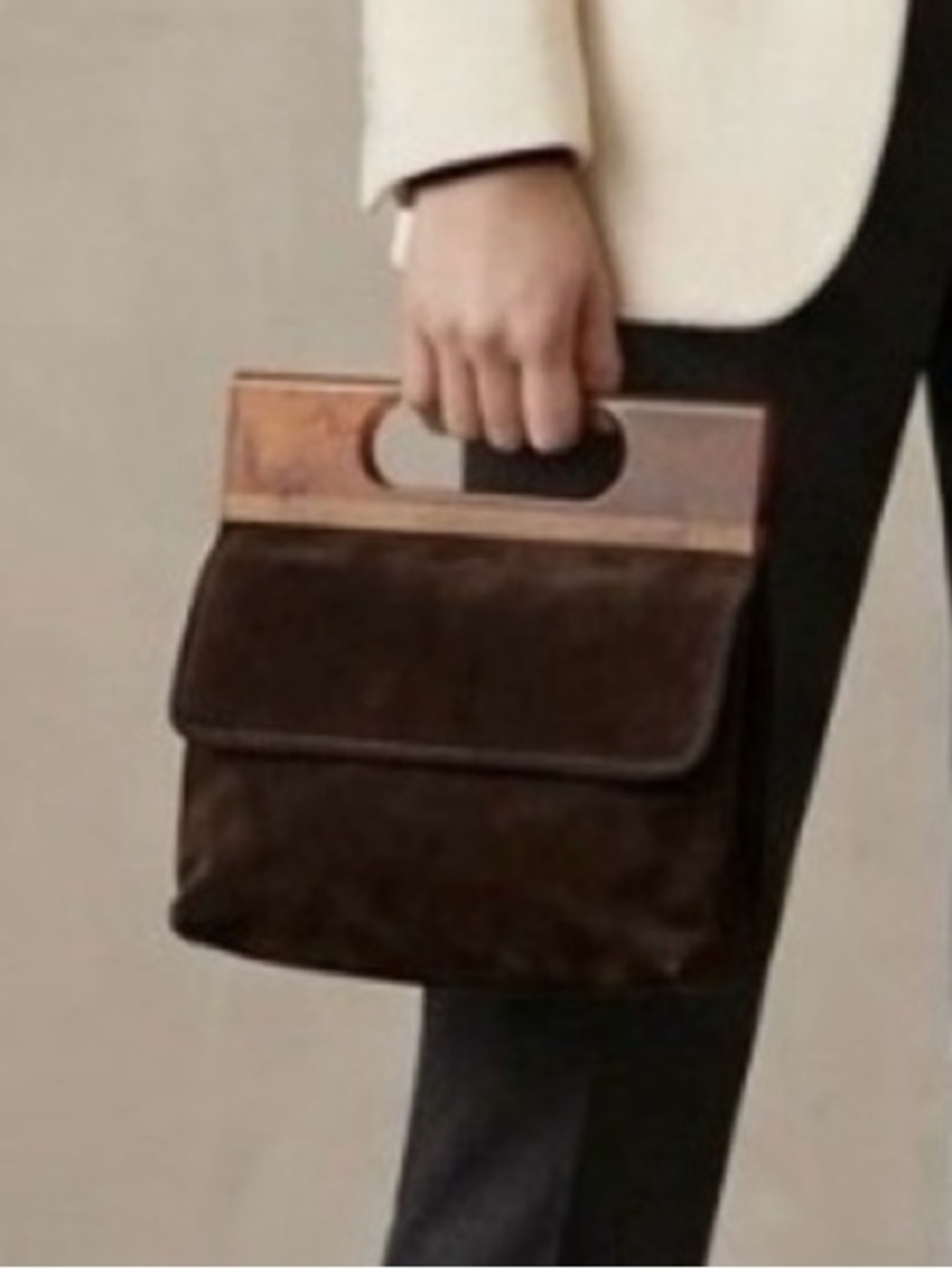 NEW Brown Suede Clutch bag Amber Tortoiseshell Handle classic purser Vintage